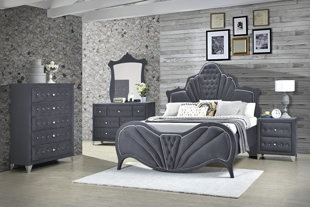 Gray velvet queen bed in glam style by Acme