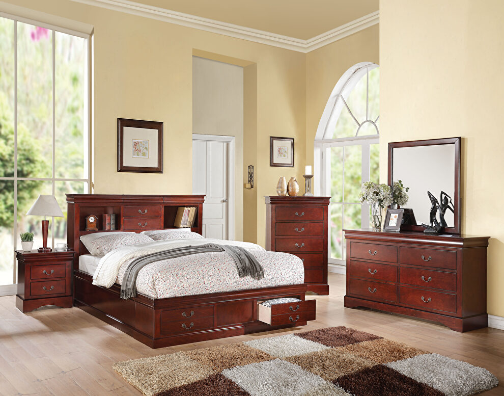 Cherry louis philippe iii queen bed w/storage by Acme