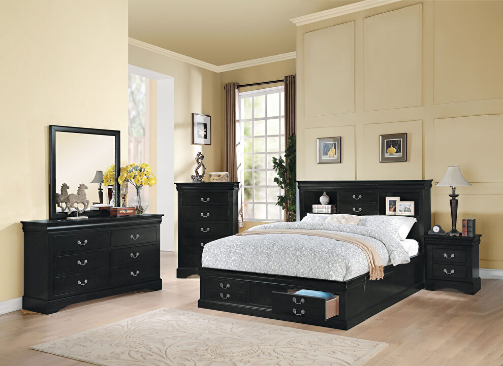 Black louis philippe iii queen bed w/storage by Acme