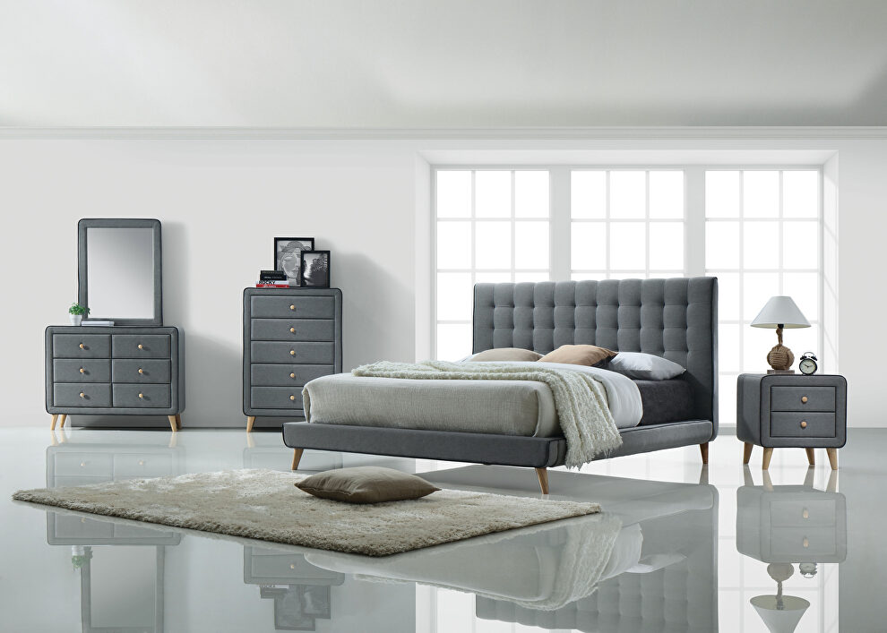 Light gray fabric queen bed by Acme
