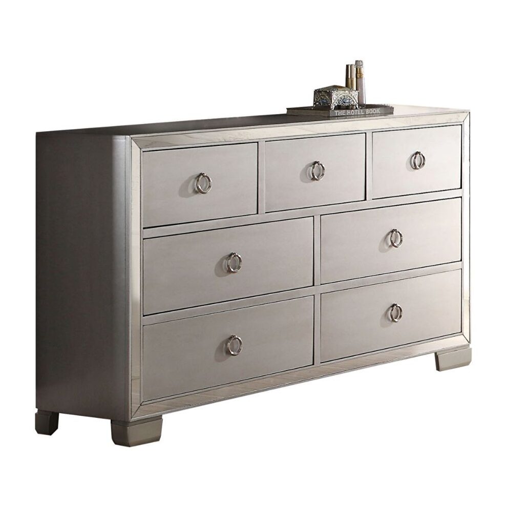 Platinum mirrored panel dresser in glam style by Acme