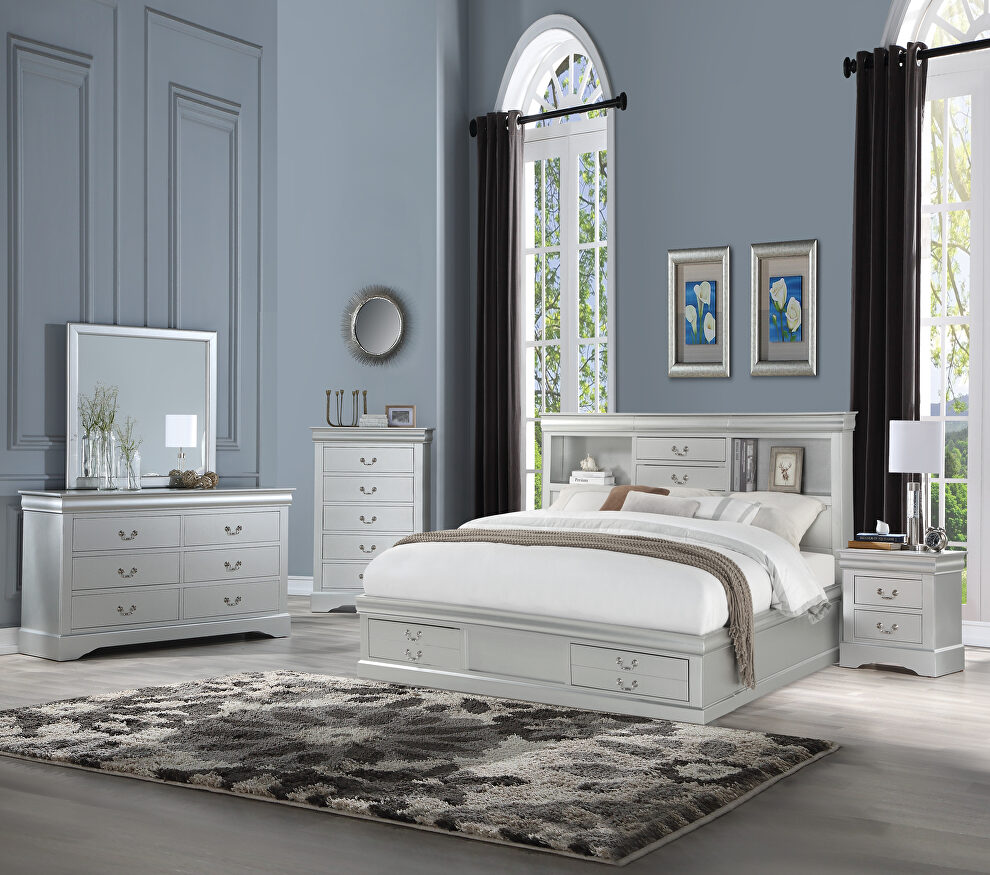 Platinum louis philippe iii queen bed w/storage by Acme