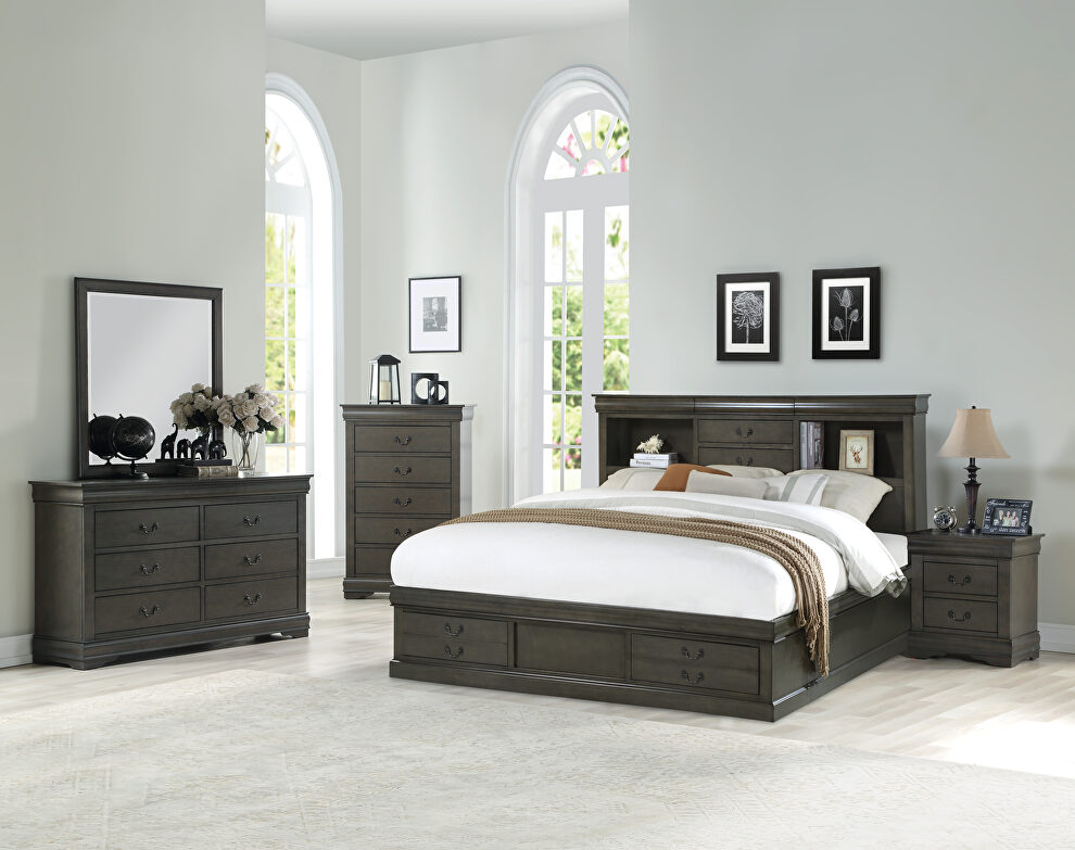 Dark gray louis philippe iii queen bed w/storage by Acme