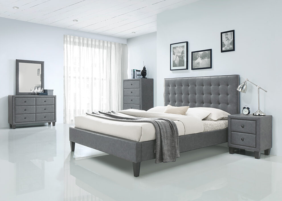 2-tone gray pu eastern king bed by Acme