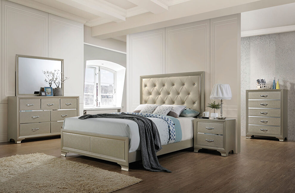Pu & champagne queen bed in casual style by Acme