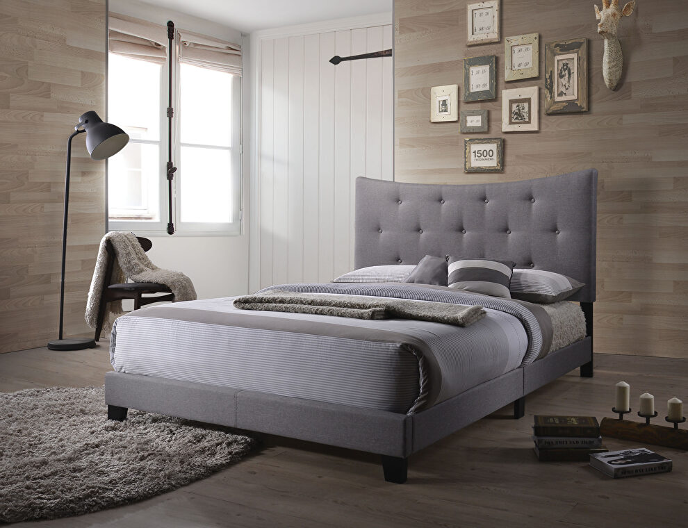 Gray fabric queen bed by Acme