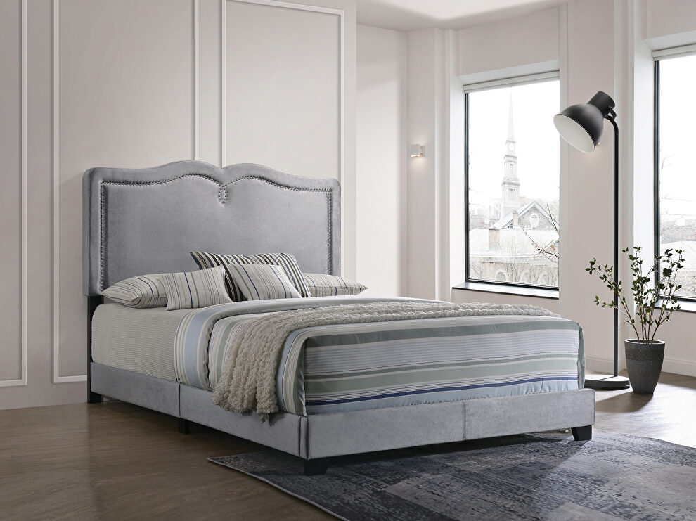 Gray velvet queen size bed by Acme