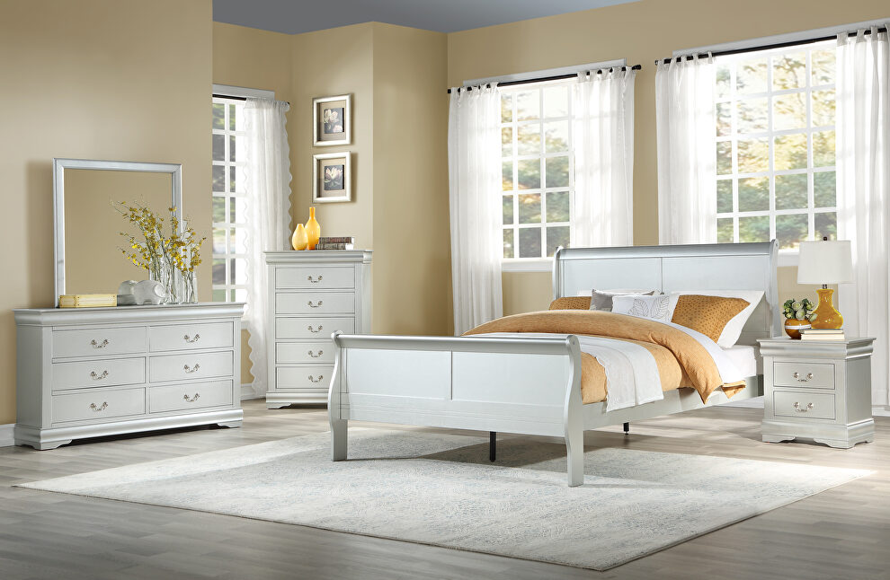 Platinum eastern king bed in platinum white by Acme