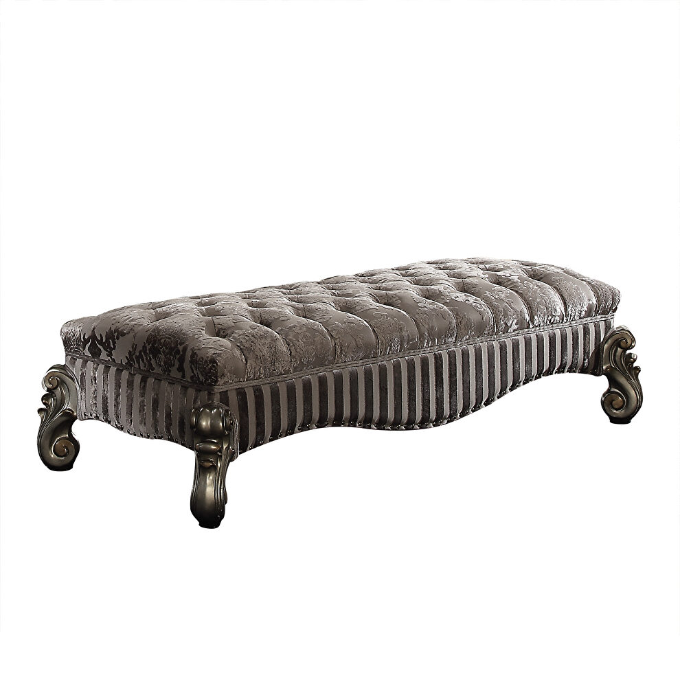 Fabric & antique platinum bench by Acme