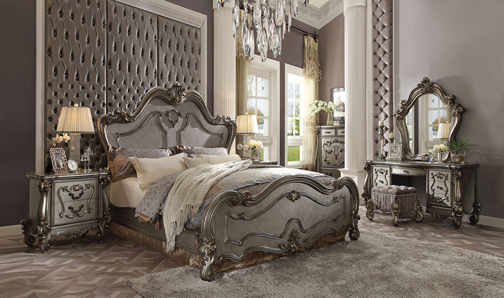 Antique platinum queen bed by Acme