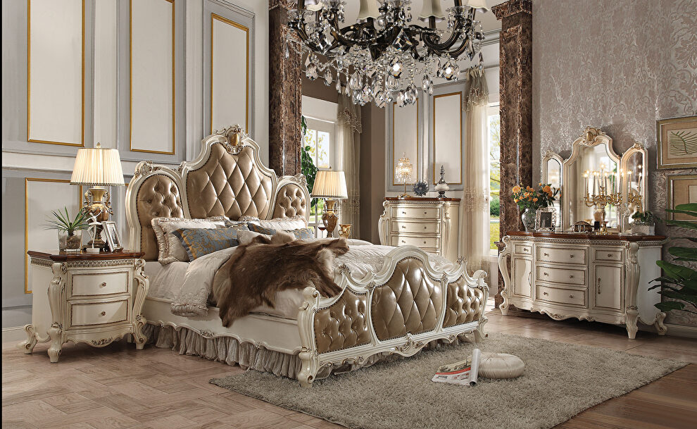 Butterscotch pu & antique pearl eastern king bed by Acme