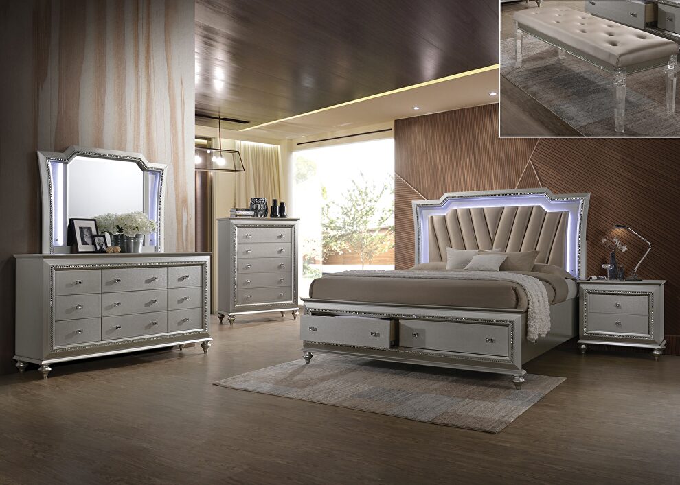 Pu & champagne full bed w/storage by Acme
