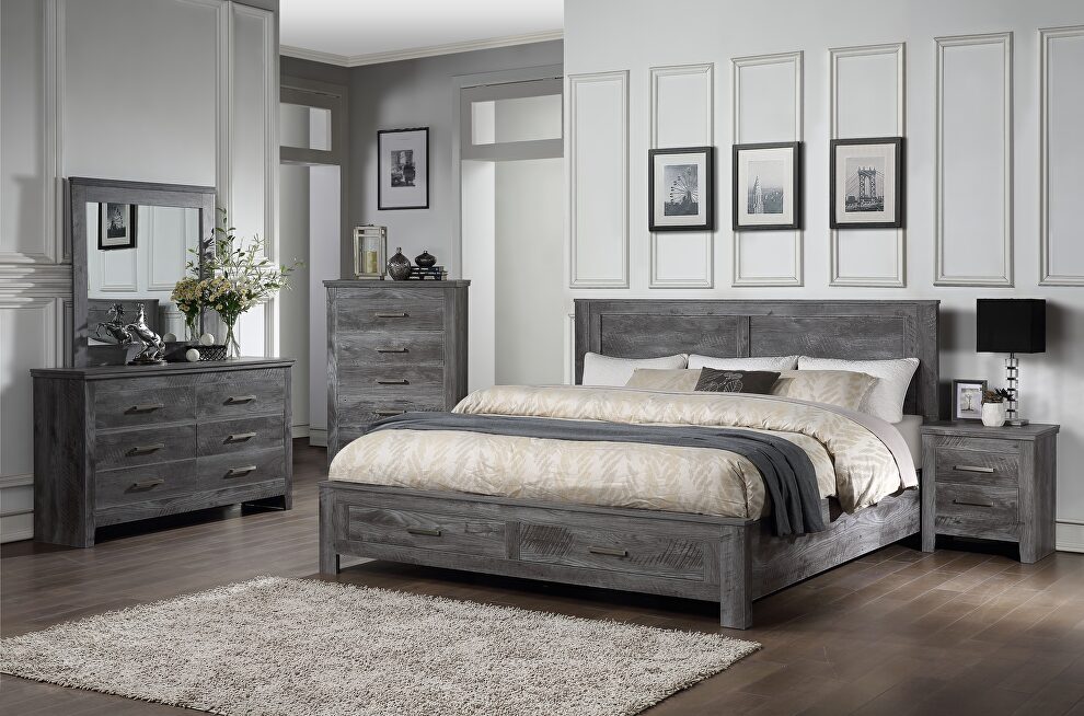 Rustic gray oak queen bed w/storage by Acme