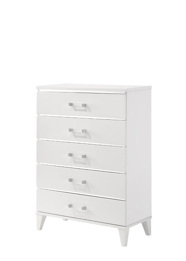 White finish and decorative sliver trims chest by Acme