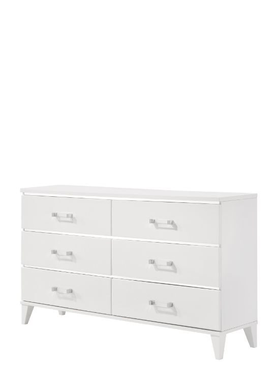 White finish and decorative sliver trims dresser by Acme