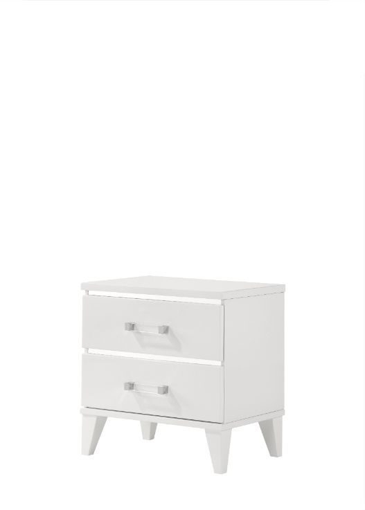 White finish and decorative sliver trims nightstand by Acme