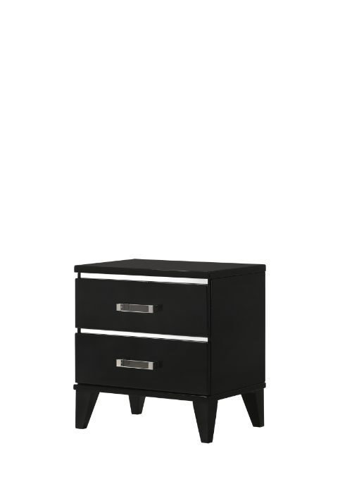 Black finish and decorative sliver trims nightstand by Acme