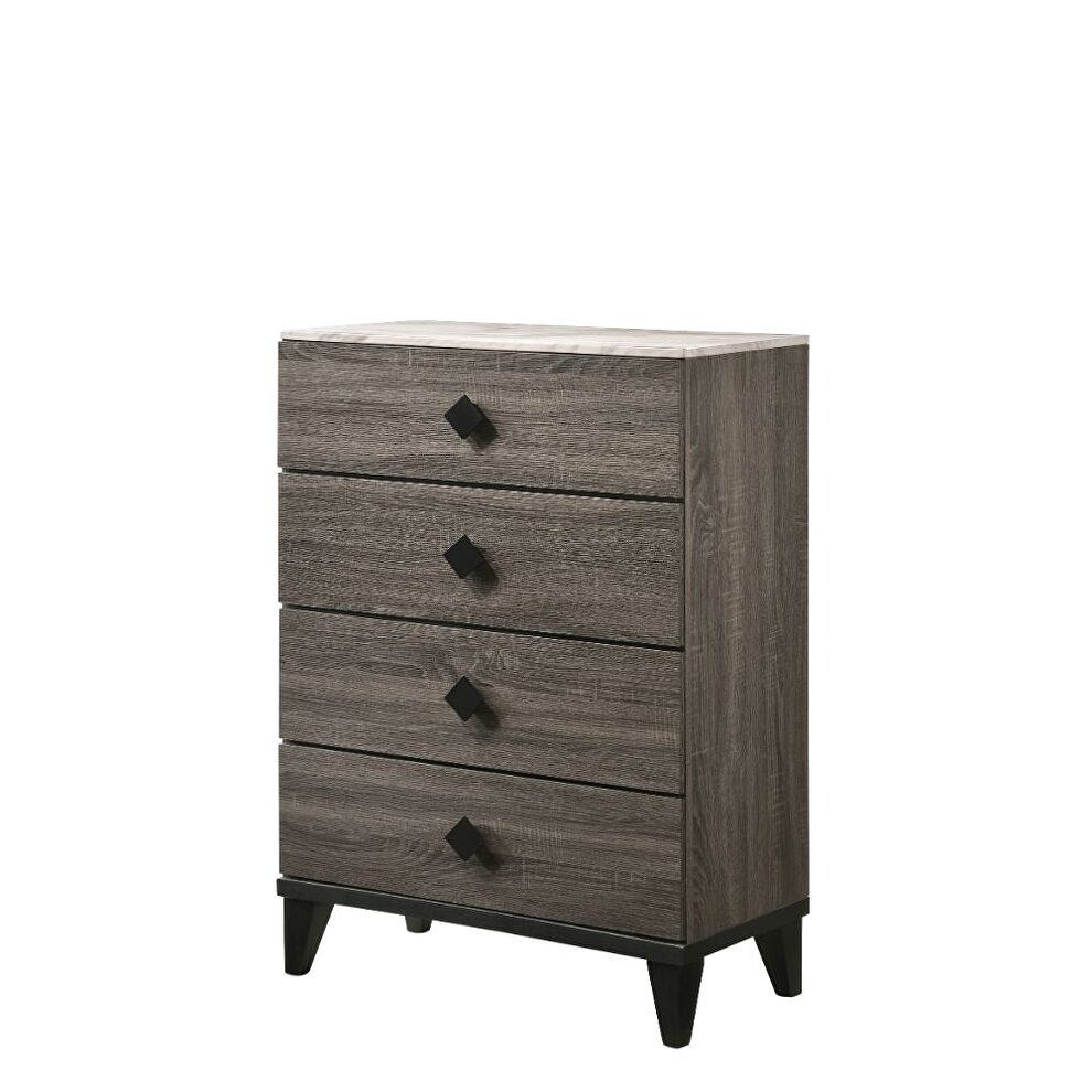 Faux marble & rustic gray oak chest by Acme