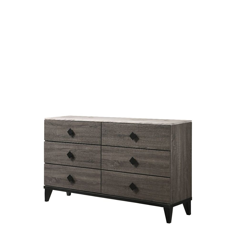 Faux marble & rustic gray oak dresser by Acme