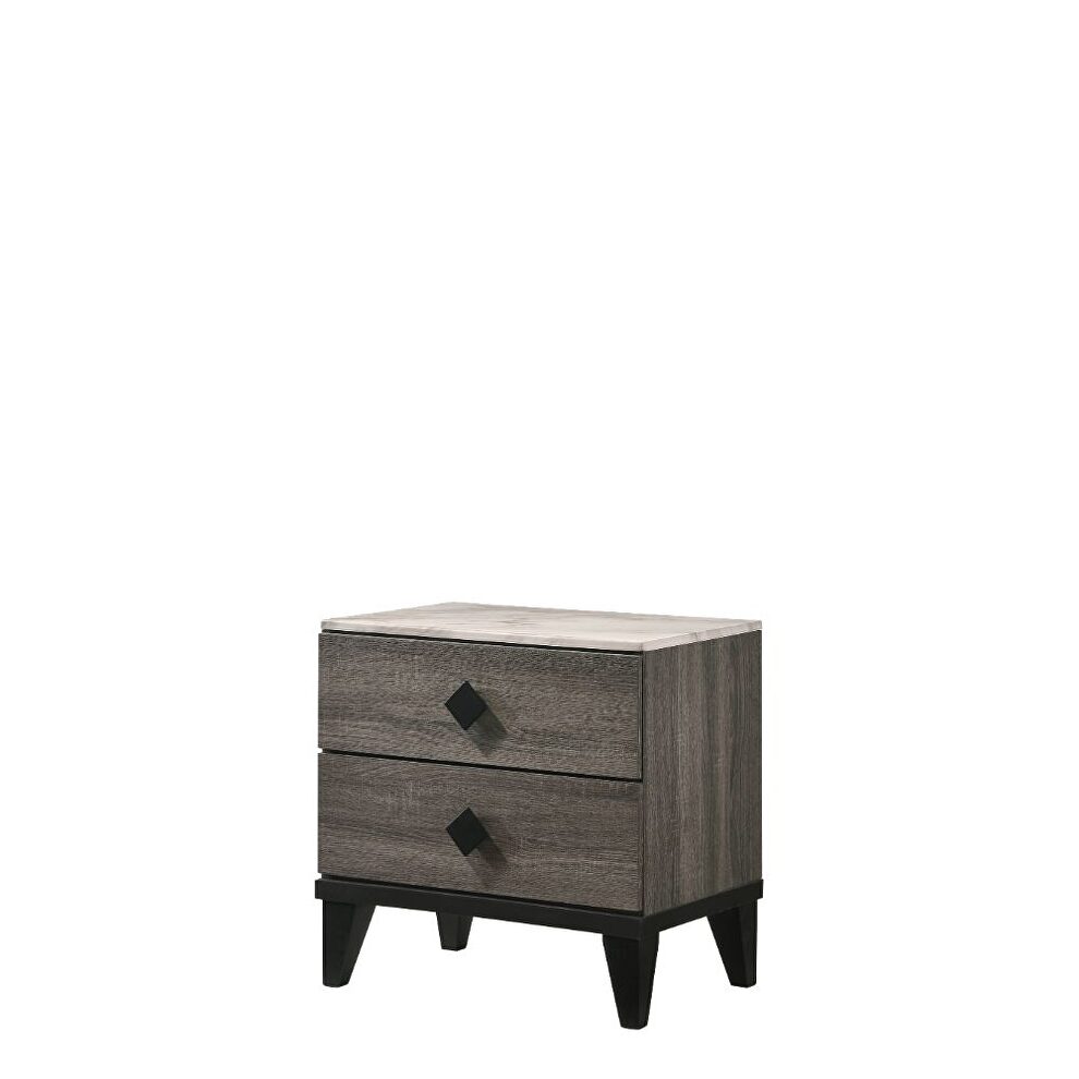 Faux marble & rustic gray oak nightstand by Acme