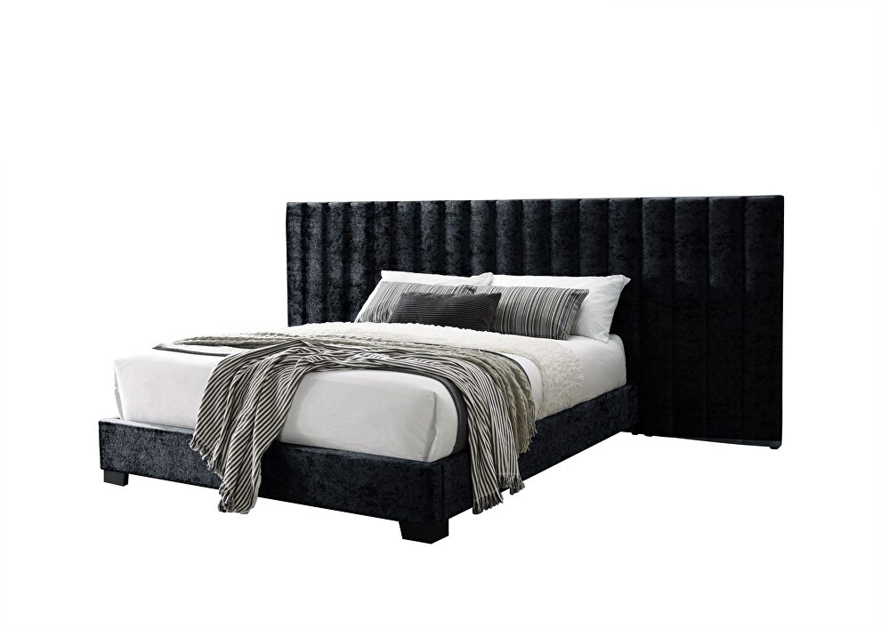 Fully padded in a luxurious black crushed fabric king bed by Acme