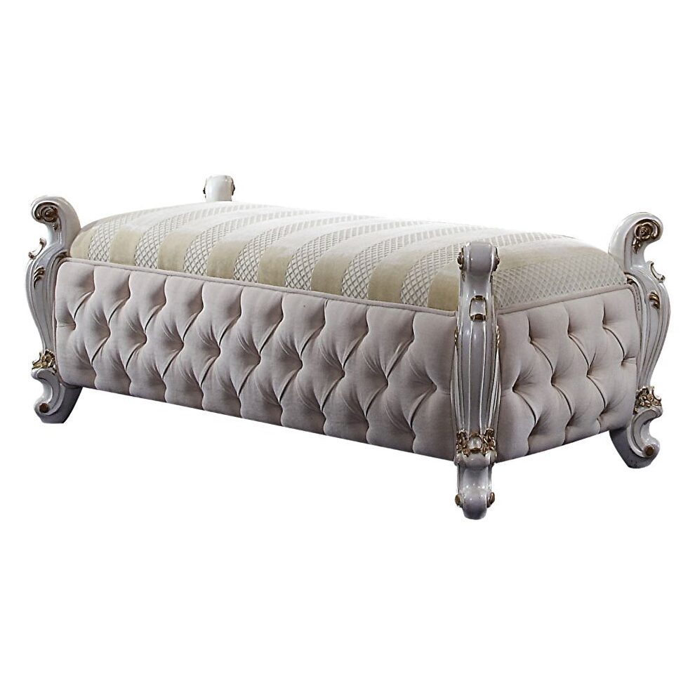 Fabric & antique pearl bench by Acme