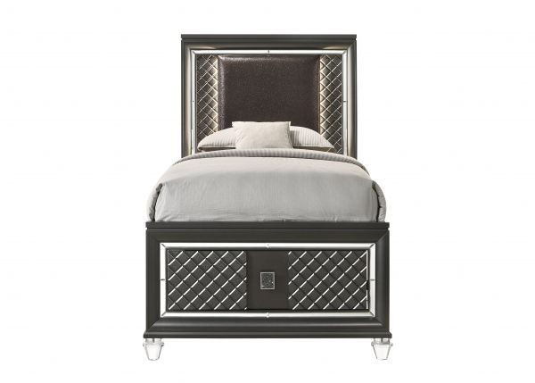 Pu & metallic gray twin bed (storage - 1 drw) by Acme