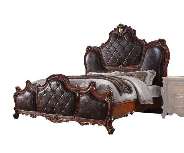 Pu leather & cherry oak eastern king size bed by Acme