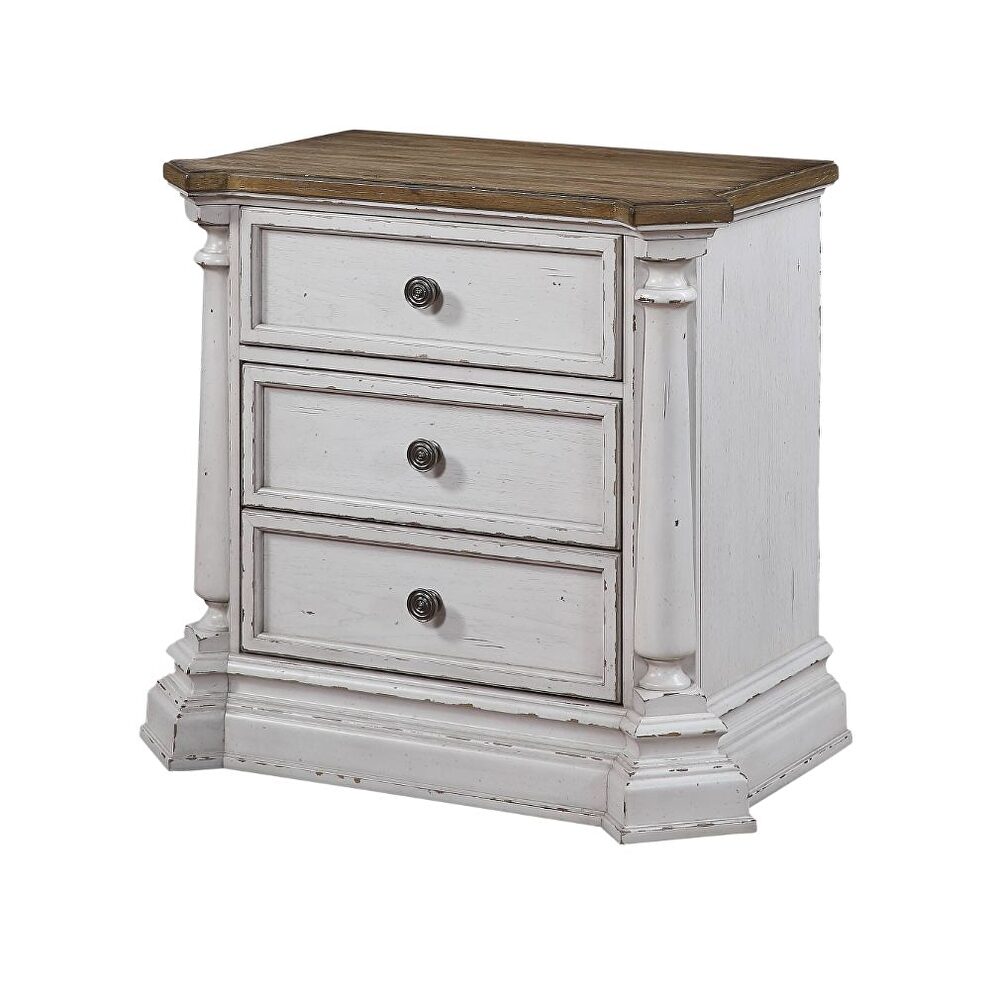 Oak & antique white finish nightstand by Acme