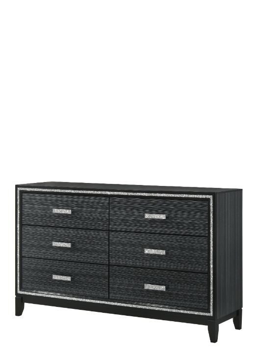 Weathered black finish shimmering silver trim accent dresser by Acme