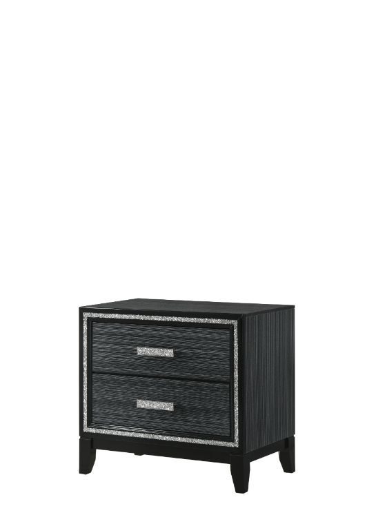 Weathered black finish shimmering silver trim accent nightstand by Acme