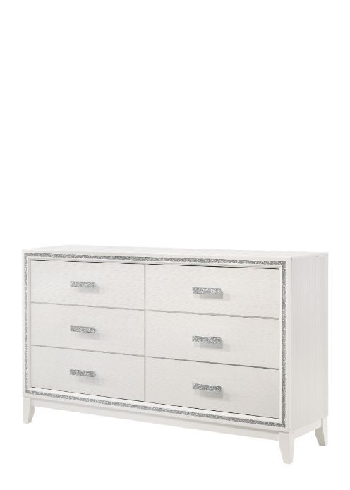 Cream white finish shimmering silver trim accent dresser by Acme