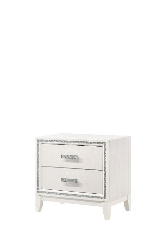 Cream white finish shimmering silver trim accent nightstand by Acme