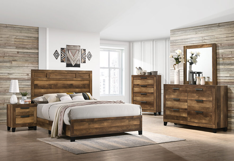 Clean lines and a rustic brown finish queen bed by Acme