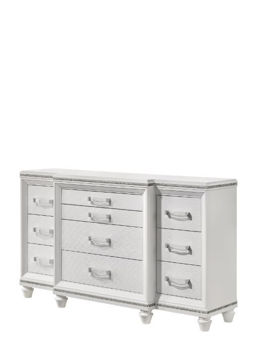 Clean white finish and shimmering dresser by Acme