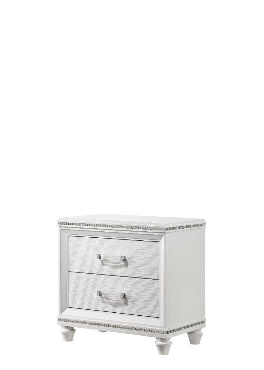Clean white finish and shimmering nightstand by Acme