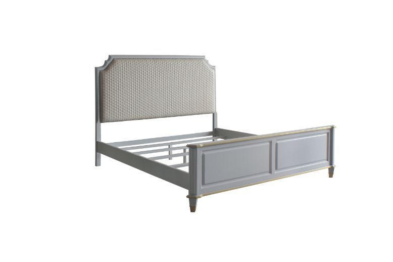 Two tone beige fabric & pearl gray finish king bed by Acme