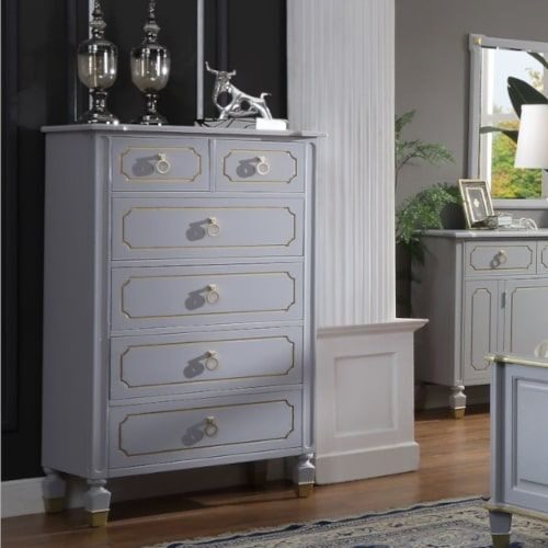 Pearl gray finish ornamental stitching chest by Acme