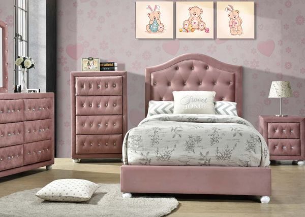 Pink fabric full bed by Acme