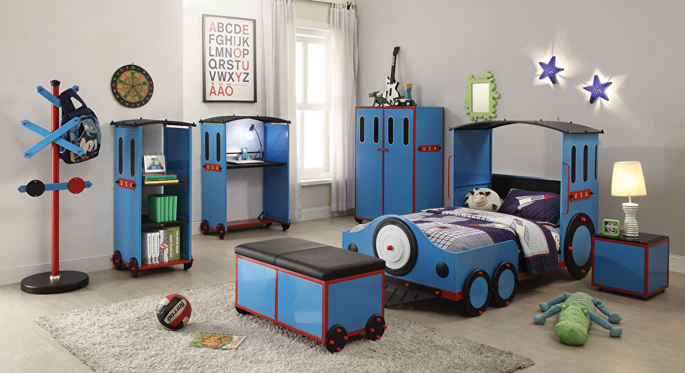 Blue/red & black train twin bed by Acme