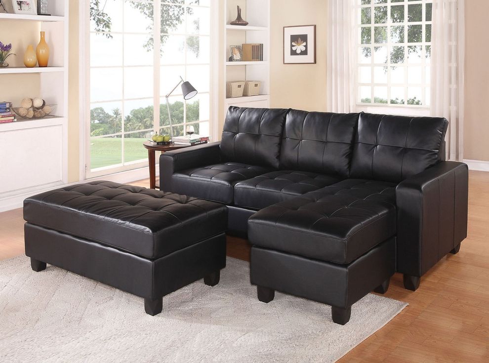 Reversible small black bonded leather match sectional by Acme