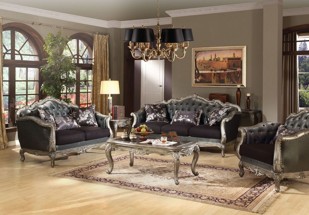 Silver gray silk-like fabric traditional sofa by Acme