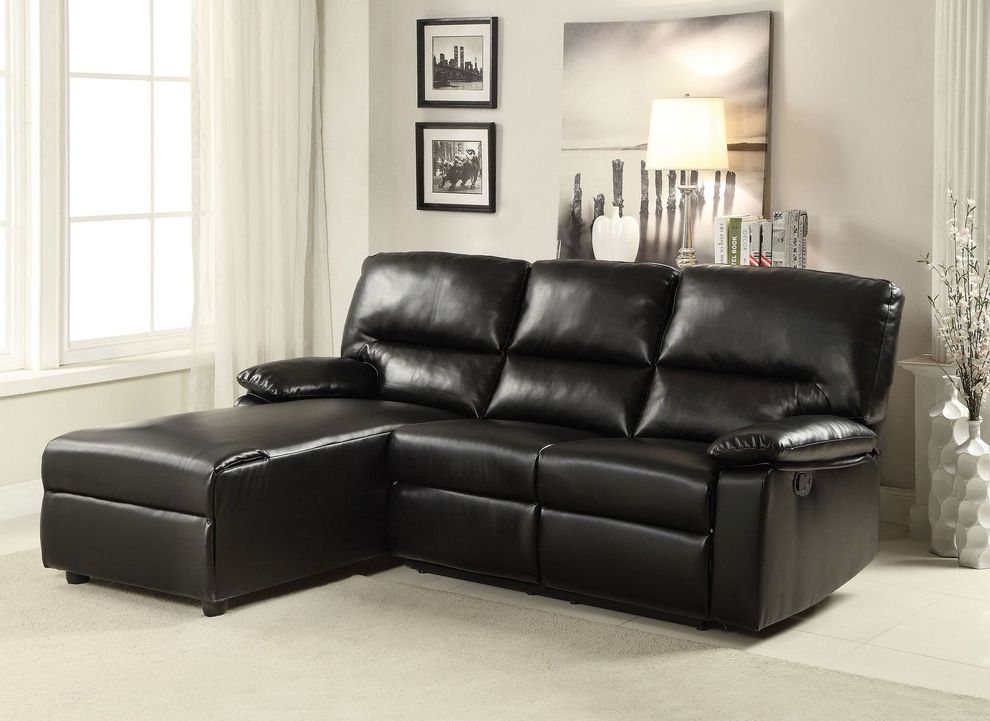 Black bonded leather motion sectional by Acme