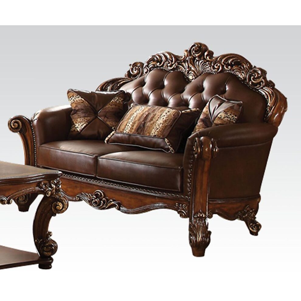 Oversized traditional cherry finish tufted loveseat by Acme