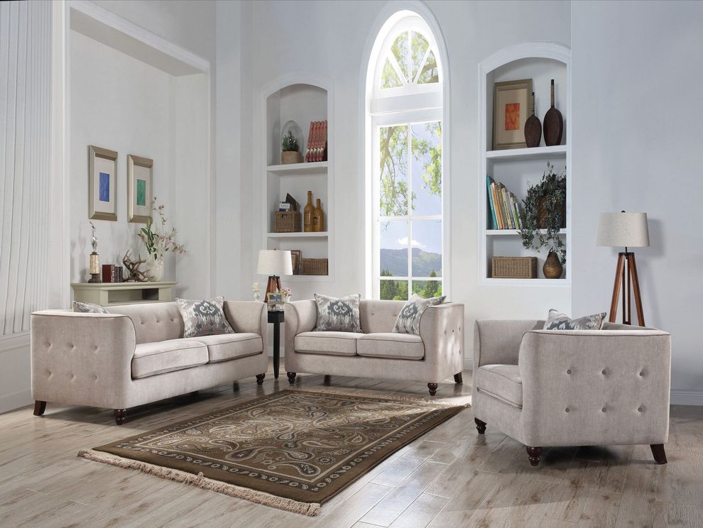 Light gray fabric designer tufted sofa by Acme
