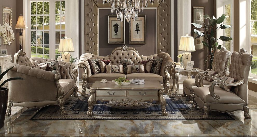 Bone velvet gold patina finish classical sofa by Acme