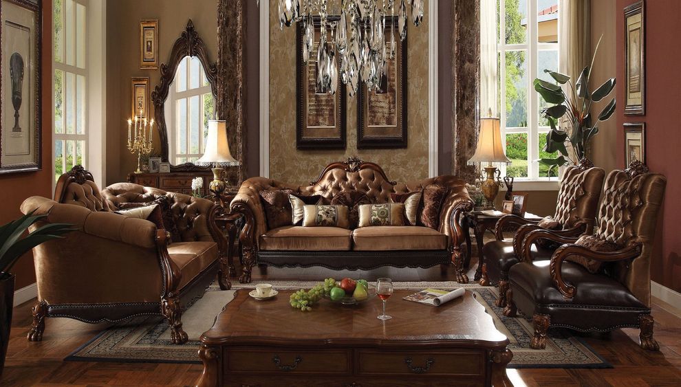 Cherry oak velvet golden brown finish classic sofa by Acme