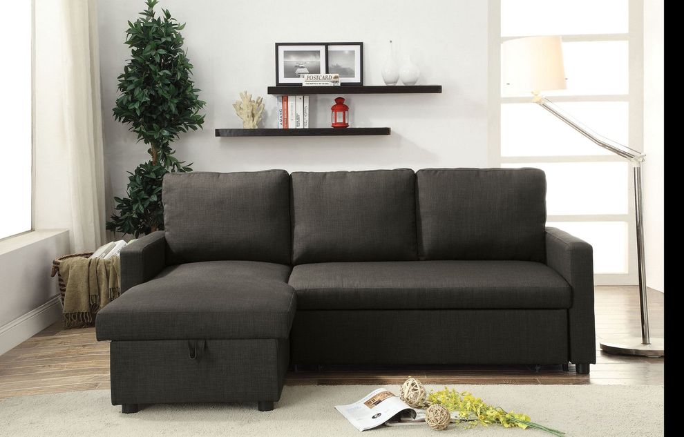 Charcoal linen sectional sofa w/ pull-out bed by Acme