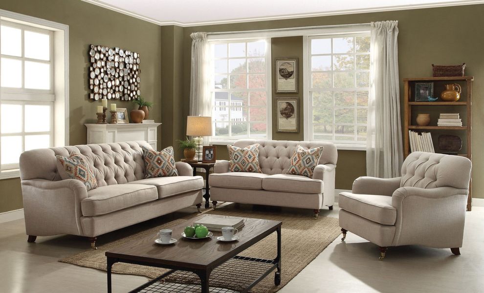 Contemporary cozy sofa in beige fabric by Acme