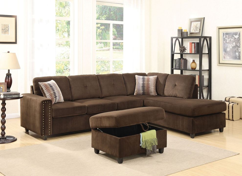 Chocolate velvet reversible sectional sofa by Acme